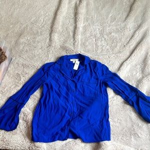 Royal Blue, black lined Porridge by Anthropologie split sleeve button down. New!